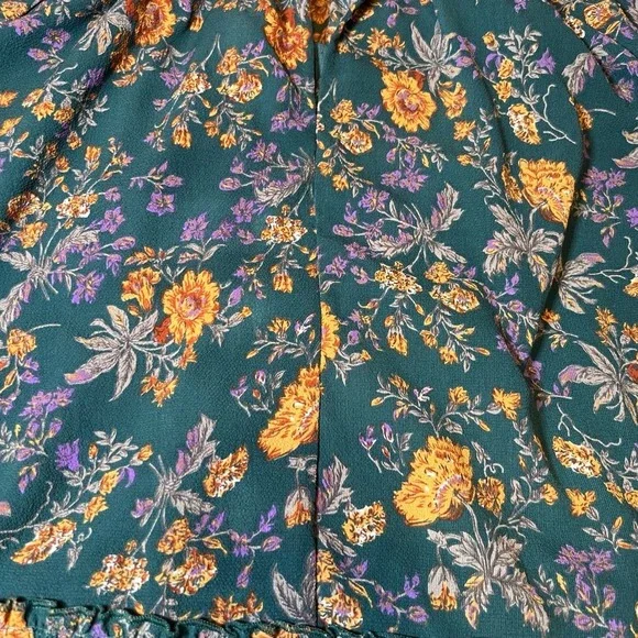 Umgee Womens Size Medium Floral Blouse Teal Yellow Ruffle Tiered Sleeve Boho - Picture 14 of 14